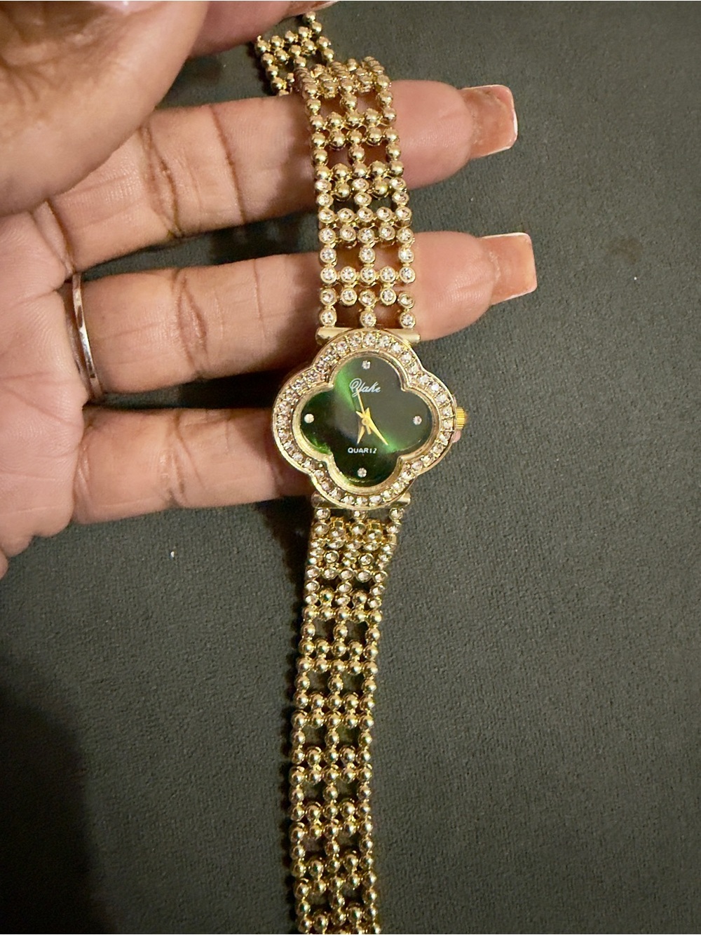 Source Unknown Gold Bracelet Watch with Green Dial